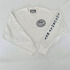 Longboat Key Florida Cropped Sweatshirt Stay Salty Women L White Raw Edge Lounge